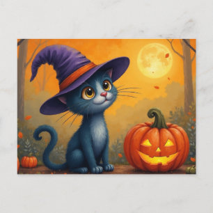 Halloween Kitten und Jack O'Lantern Feiertagspostkarte