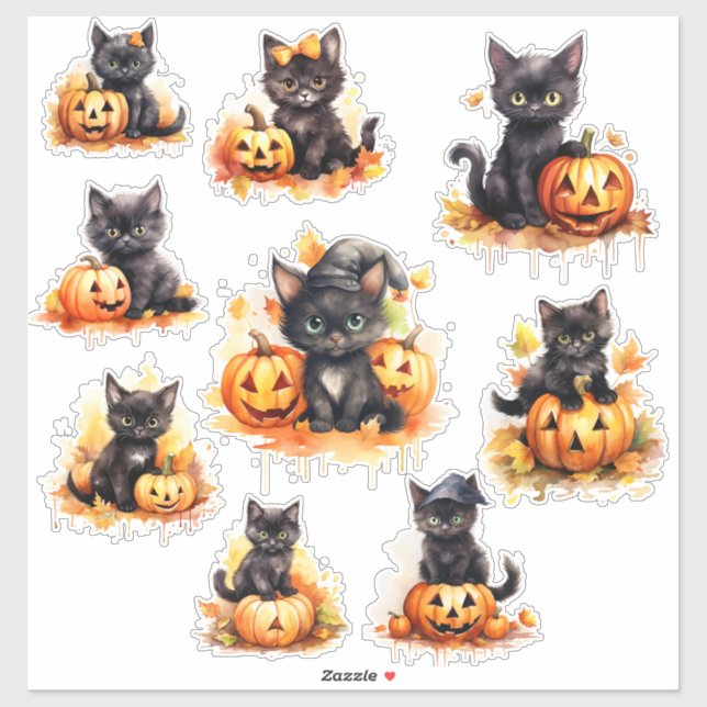 Halloween Kitten und Pumpkin Vinyl Sticker (Blatt)