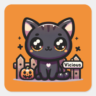 Halloween Kitten Vicious Niedlich Cat Quadratischer Aufkleber