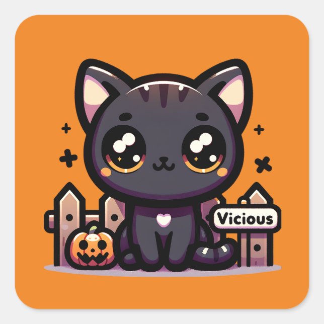 Halloween Kitten Vicious Niedlich Cat Quadratischer Aufkleber (Vorderseite)