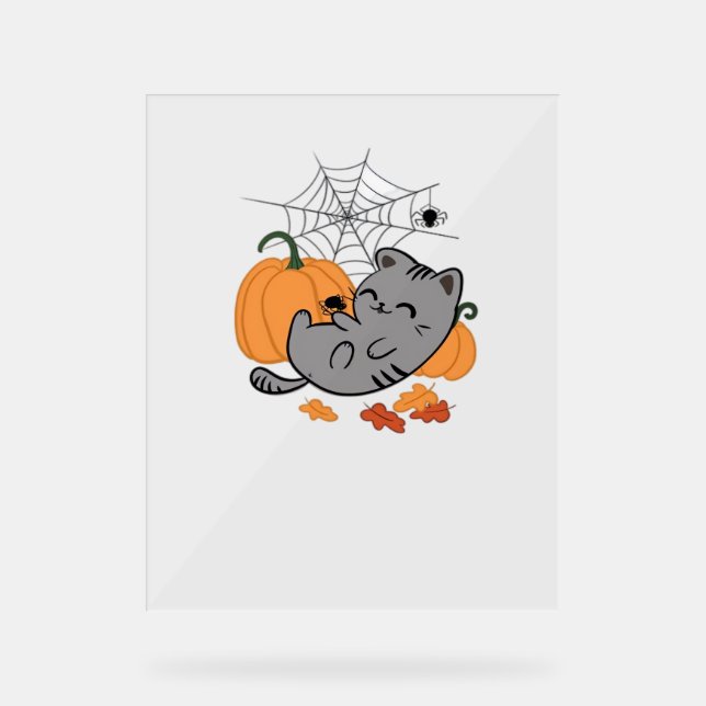 Halloween Kitty and Spiders Classic T - Shirt Acrylschild (Vorderseite)