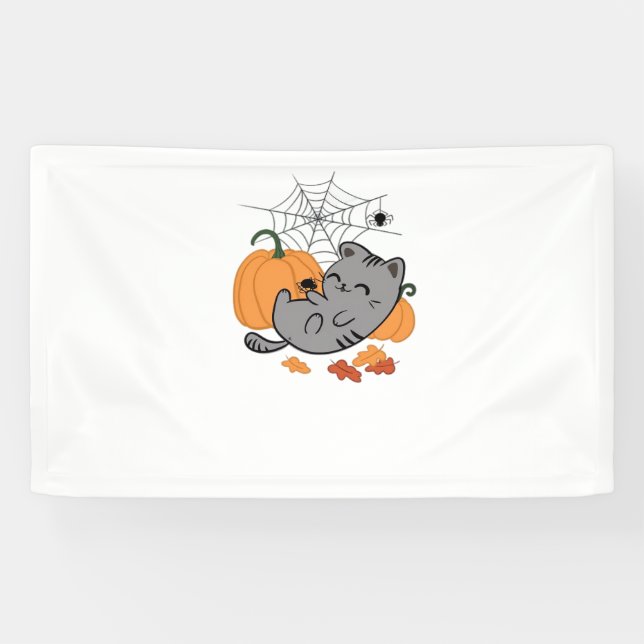 Halloween Kitty and Spiders Classic T - Shirt Banner (Horizontal)