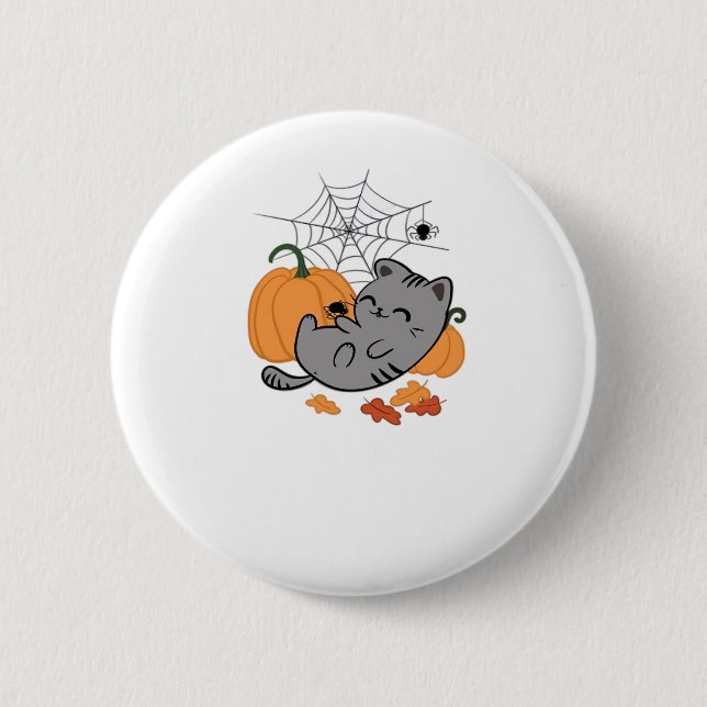 Halloween Kitty and Spiders Classic T - Shirt Button (Vorderseite)