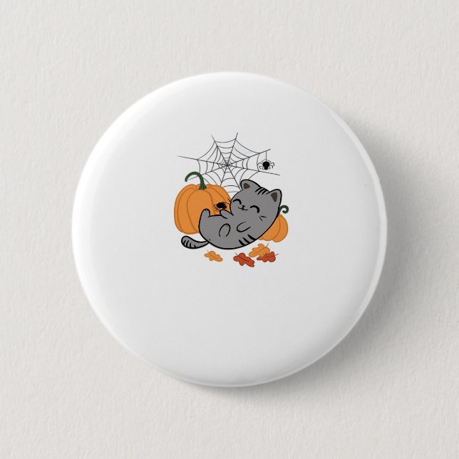 Halloween Kitty and Spiders Classic T - Shirt Button (Vorderseite)