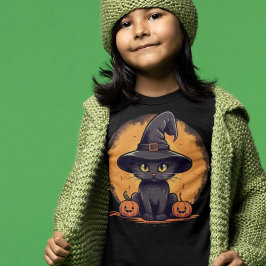 Halloween Kitty Cat in Wizard's Hat T-Shirt