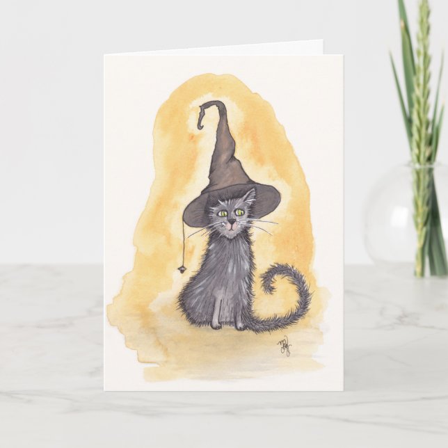 Halloween Kitty Hexe Karte (Vorderseite)