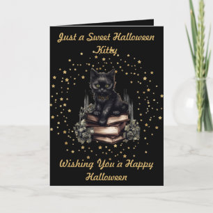 Halloween Kitty mit Imitate Gold Stars & Books Car Dankeskarte