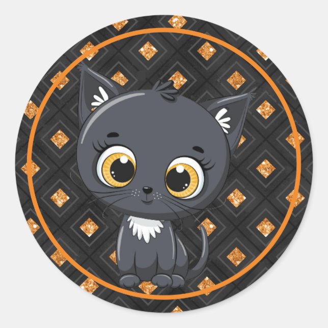 Halloween Kitty mit Orange und Schwarz Back Runder Aufkleber (Vorderseite)