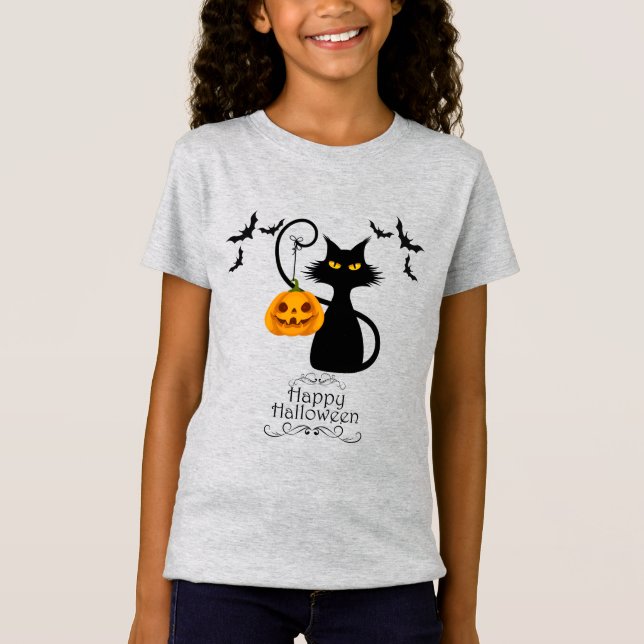Halloween Kitty mit Pumpkin T-Shirt (Vorderseite)