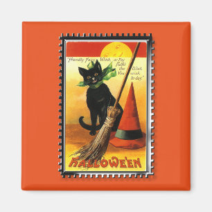 Halloween Kitty Sitting Hexenhut Magnet