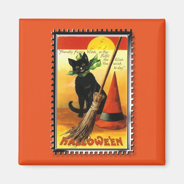 Halloween Kitty Sitting Hexenhut Magnet (Vorne)