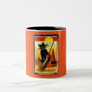 Halloween Kitty Sitting Hexenhut Zweifarbige Tasse