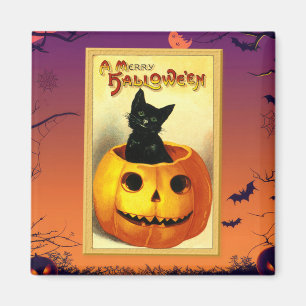 Halloween Kitty sitzt im Jack-O-Lantern Vintag Magnet