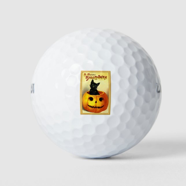 Halloween Kitty sitzt in der Kürbislaterne Golfball (Vorderseite)