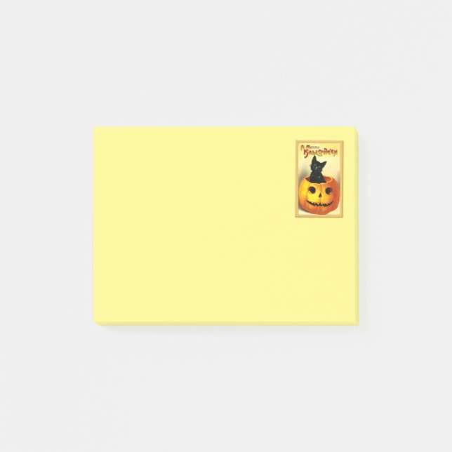 Halloween Kitty sitzt in der Kürbislaterne Post-it Klebezettel (Vorderseite)