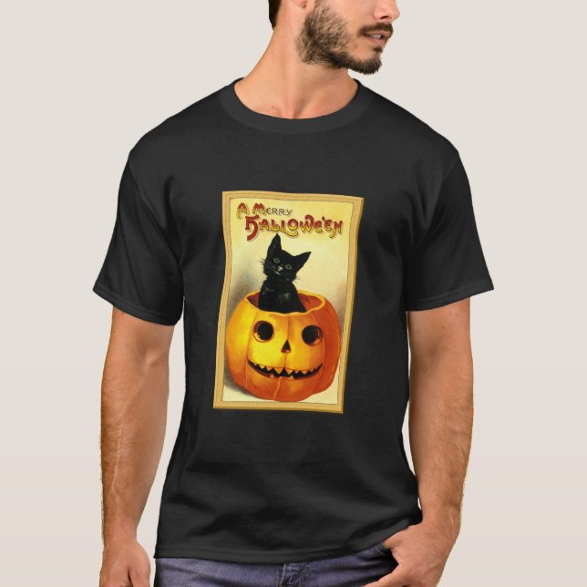 Halloween Kitty sitzt in der Kürbislaterne T-Shirt (Vorderseite)