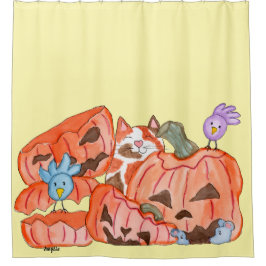 Halloween-Kitty & ZERquetschte Kürbisse Duschvorhang