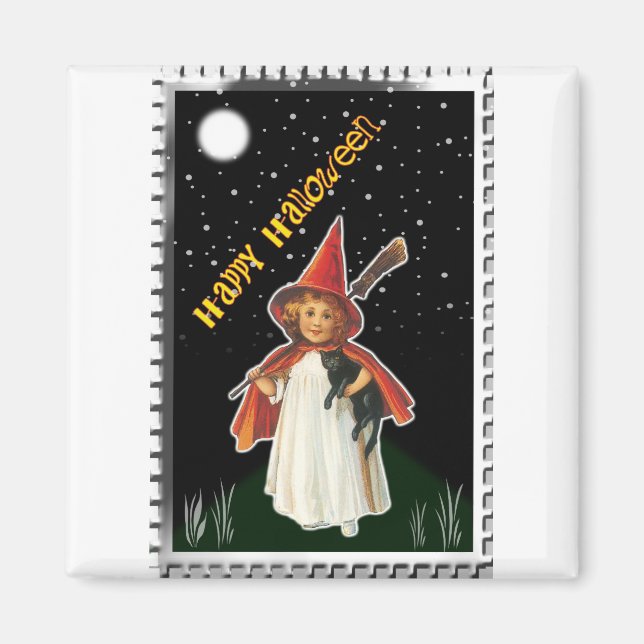 Halloween - Kleines Mädchen mit Broom und schwarze Magnet (Vorne)