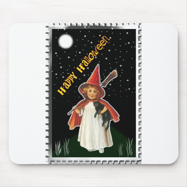 Halloween - Kleines Mädchen mit Broom und schwarze Mousepad (Vorne)
