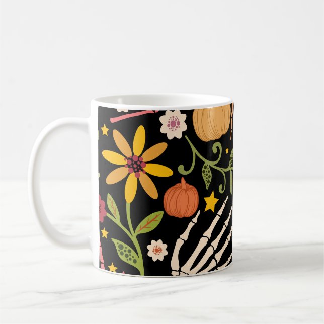 Halloween Knochen, blühendes nahtloses Muster. Kaffeetasse (Links)