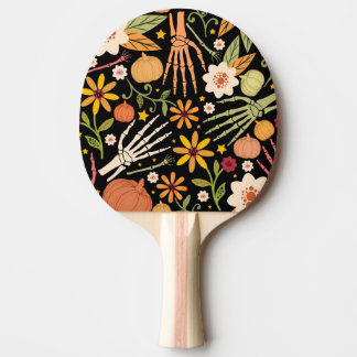 Halloween Knochen, blühendes nahtloses Muster. Tischtennis Schläger