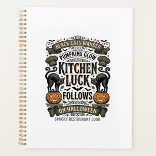 Halloween-Kochen-Shirt Vintage-Schwarze Katze Kürb Planer