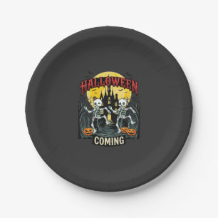 Halloween Kommende Tanzende Skelette Schloss Kürbi Pappteller