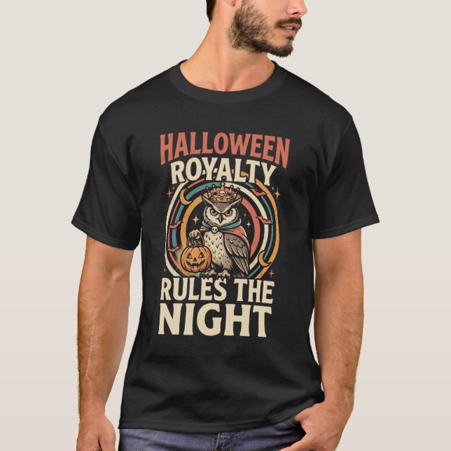 Halloween Königliche Retro Eule T-Shirt (Vorderseite)