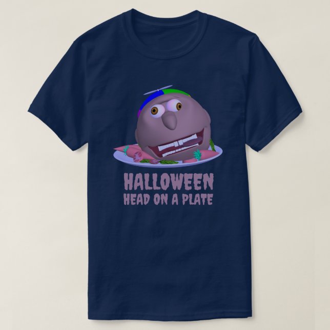Halloween Kopf auf einem Teller mit Text Johnny T- T-Shirt (Design vorne)