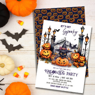 Halloween-Kostenüm Party Schwarze Katze Hexenhut g Einladung