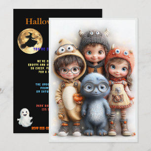 Halloween-Kostenümfete für süße Jungen und Mädchen Einladung