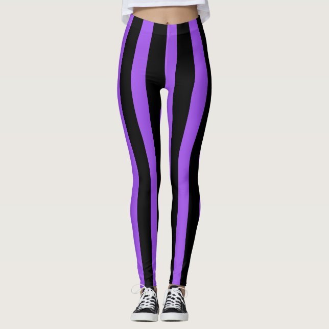 Halloween-Kostüm aus schwarzen und Lila vertikalen Leggings (Vorderseite)