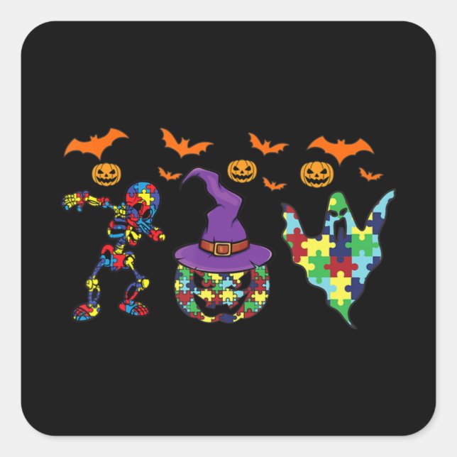 Halloween Kostüm Autism Awareness Pumpkin Witch P Quadratischer Aufkleber (Vorderseite)