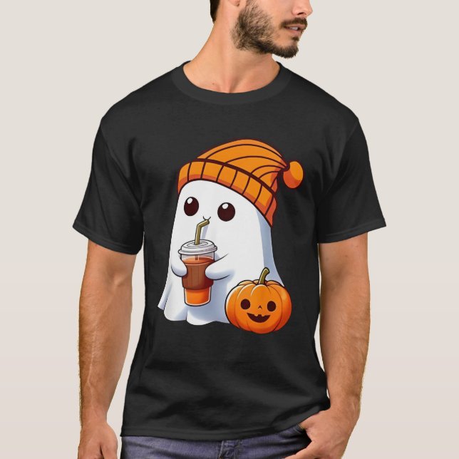 Halloween Kostüm Geist trinken Kürbis Männer Fraue T-Shirt (Vorderseite)