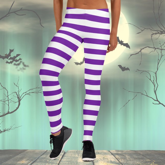 Halloween-Kostüm lila und weiß gestreift Leggings (Purple and White Striped Leggings for Women, Halloween leggings, Holiday Leggings, Costume Party)