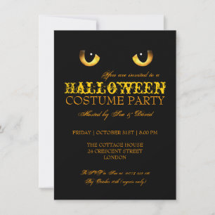 Halloween-Kostüm-Party-Schwarze Katze Gelb Einladung