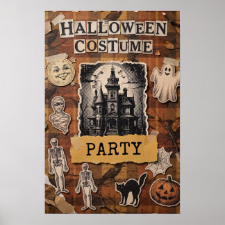 Halloween-Kostüm-Partyplakat mit Spukhaus Poster