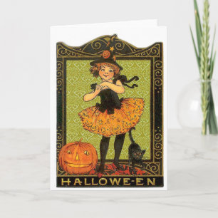 Halloween-Kostüm und Katze Karte