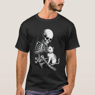 Halloween-Kostüm Vintage-Skelett umarmt Katze Spo T-Shirt