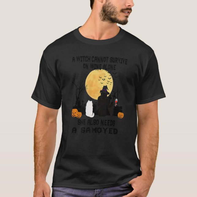Halloween-Kostüm von Hexenwein und Samoyed Dog Mam T-Shirt (Vorderseite)