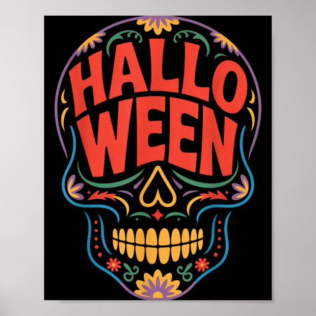 Halloween-Kostüme Totenkopf-Typografie Grafik Grus Poster (Vorne)