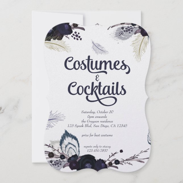 Halloween Kostüme und Cocktails Masquerade Bash Einladung (Vorderseite)
