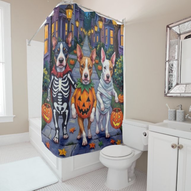 Halloween-Kostüme von Bull Terrier Trick oder Trea Duschvorhang (Beispiel)