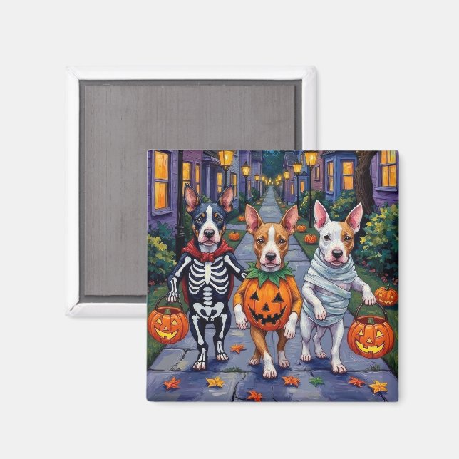 Halloween-Kostüme von Bull Terrier Trick oder Trea Magnet (Vorderseite/Rückseite)