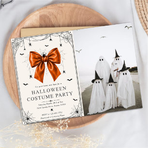 Halloween-Kostümparty-Foto Orange Schleife Einladung