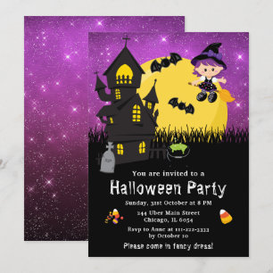 Halloween-Kostümparty-Hexe Lila Einladung