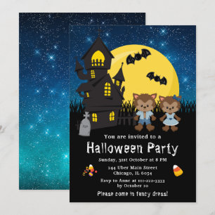 Halloween-Kostümparty Werwolf Blau Einladung