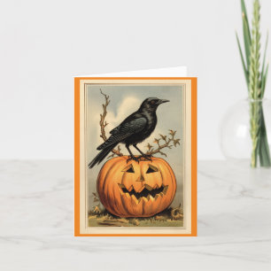 Halloween-Krähe-und-Kürbis-Grußkarte Karte