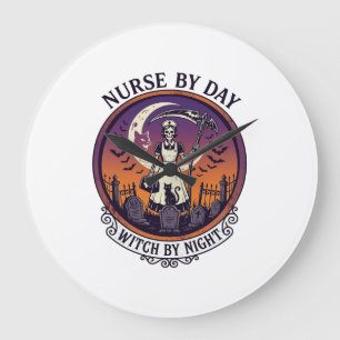 Halloween-Krankenschwester bei Tag_1 Große Wanduhr