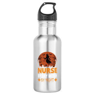 Halloween-Krankenschwester bei Tag, Hexe bei Nacht Edelstahlflasche